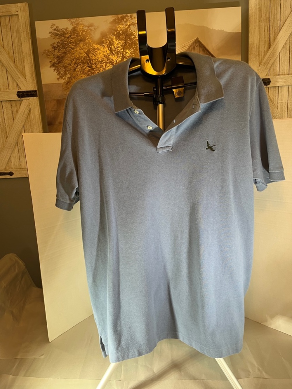 Men's Light Blue Polo Shirt with Embroidered Logo Eddie Bauer Size L